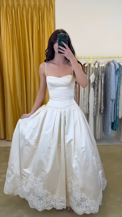 Retro Off White Bridal Gown Spaghetti Straps Lace Wedding Dresses, Prom Ball Gown,LTP4050