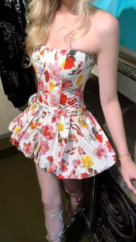 Romantic Floral Homecoming Dresses Strapless Mini Prom Graduation Dress,LTP3922