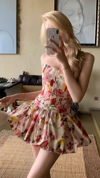 Romantic Floral Homecoming Dresses Strapless Mini Prom Graduation Dress,LTP3922