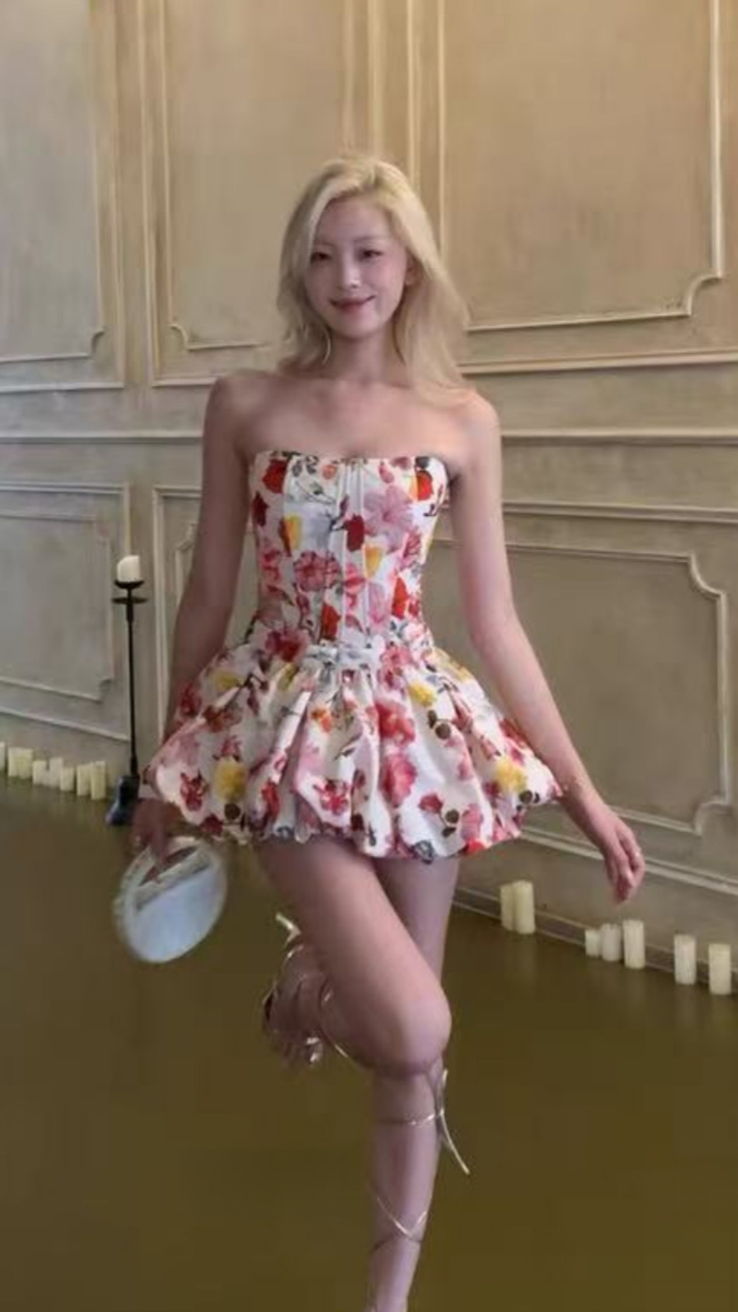 Romantic Floral Homecoming Dresses Strapless Mini Prom Graduation Dress,LTP3922
