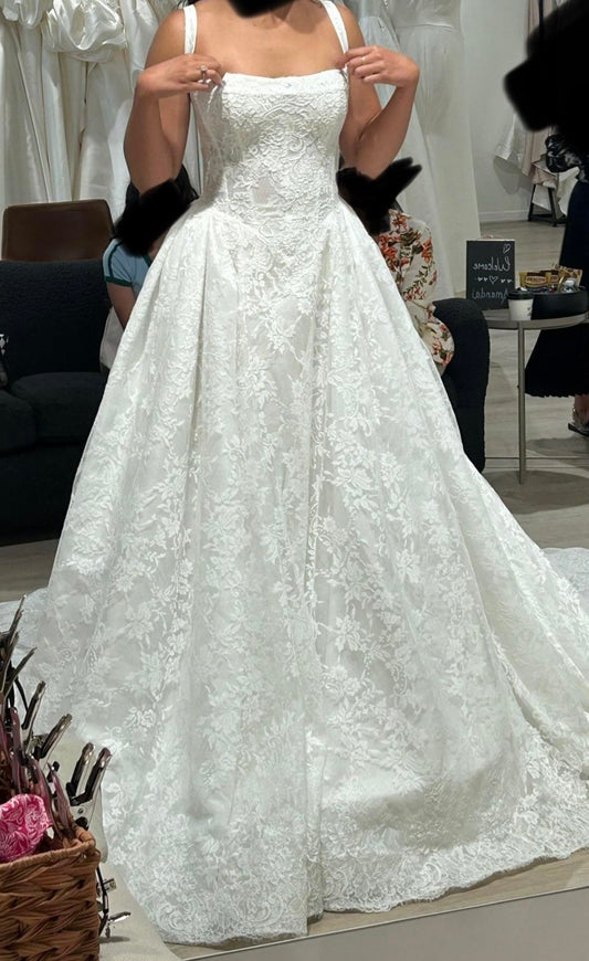 Romantic White Lace Wedding Dresses A-line Spring Bridal Dress,LTP4352