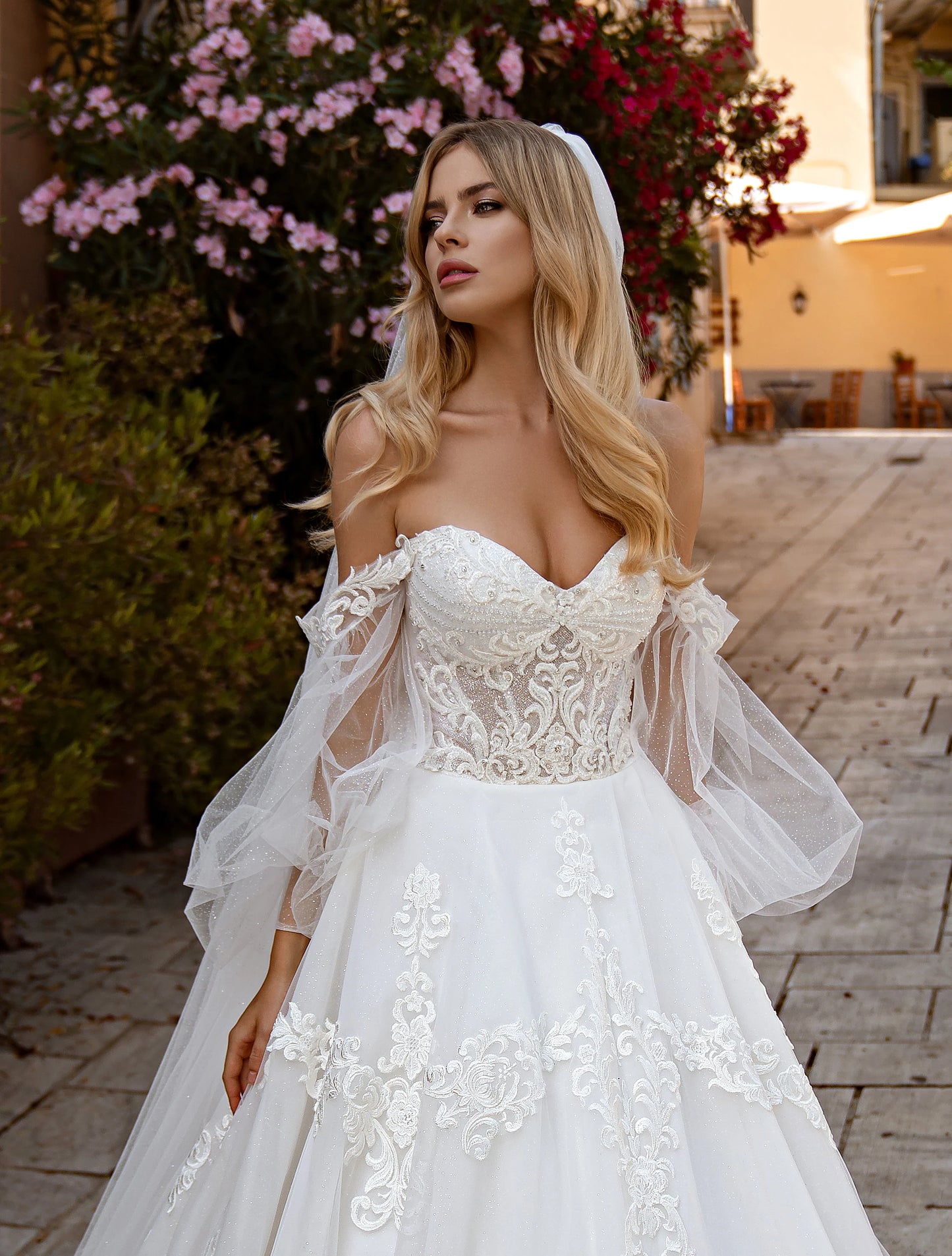 Romantic White Tulle Appliques Wedding Dresses