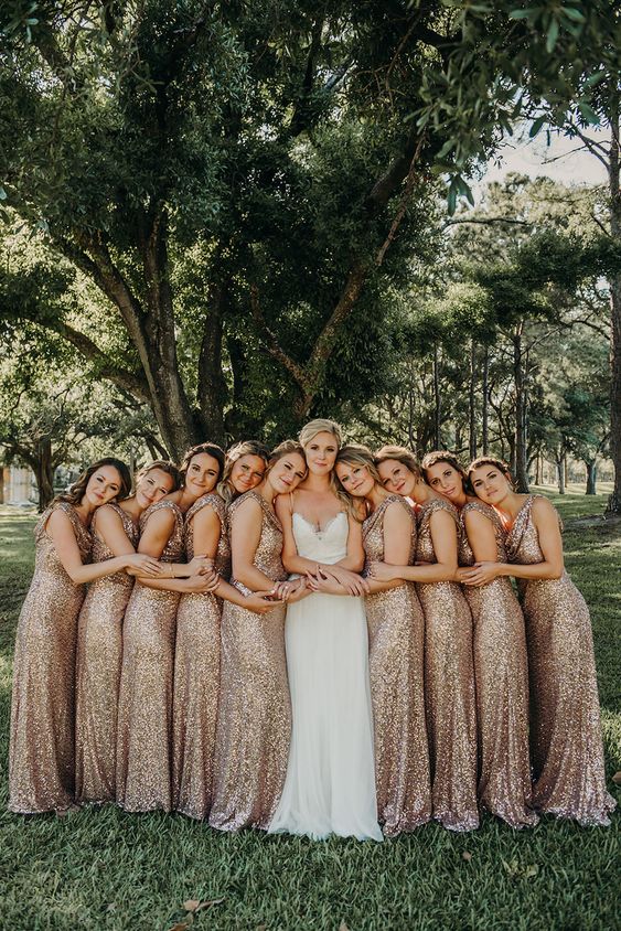 Rose Gold Sequin Bridesmaid Dress, Floor Length Bridesmaid Dresses, LTP3298