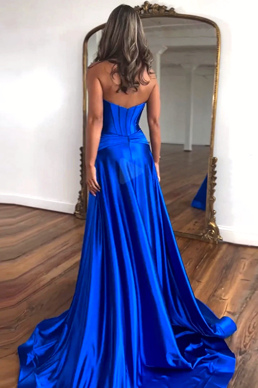 Royal Blue Satin Prom Dress Featuring a Sweetheart Neckline and A-Line Shape