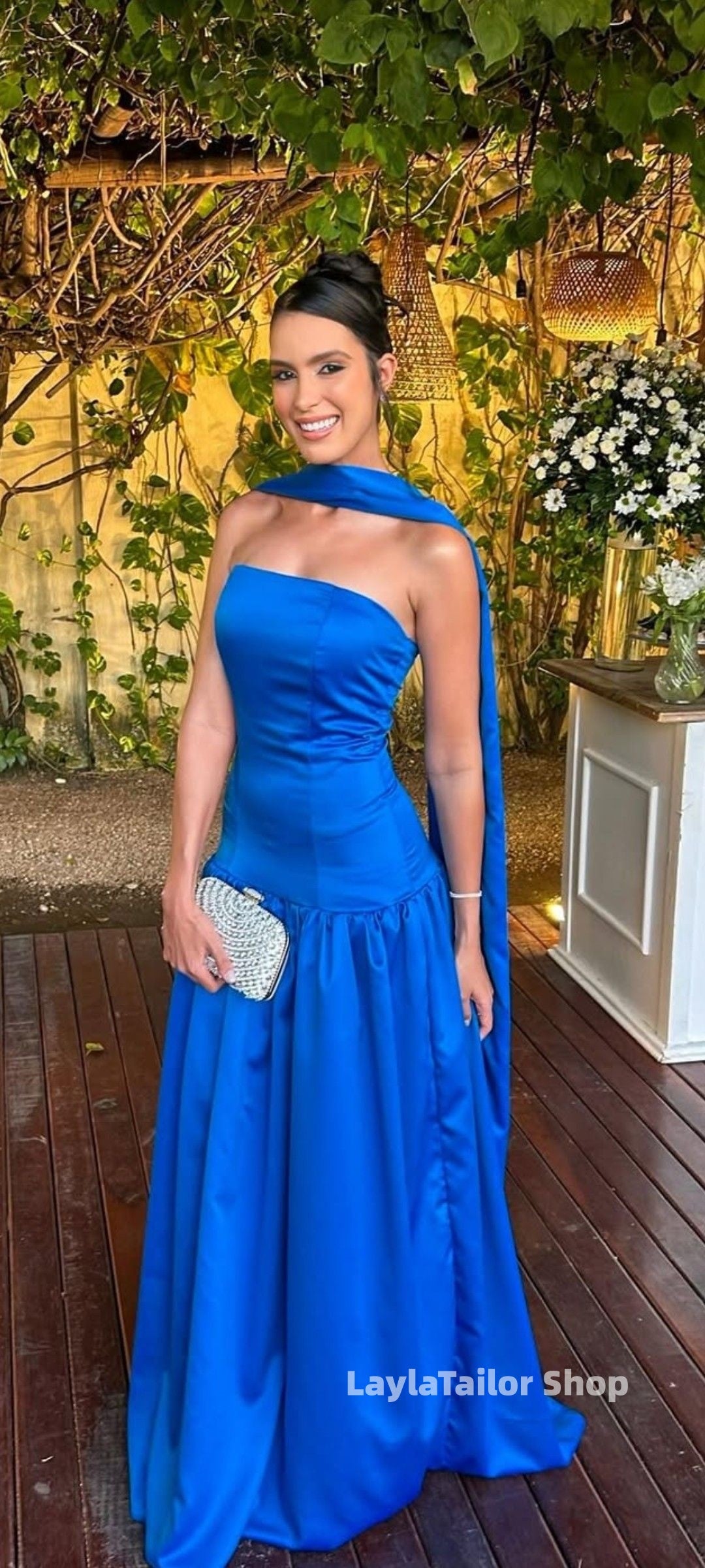 Royal Blue Drop Waist Strapless Prom Dresses,LTP4546