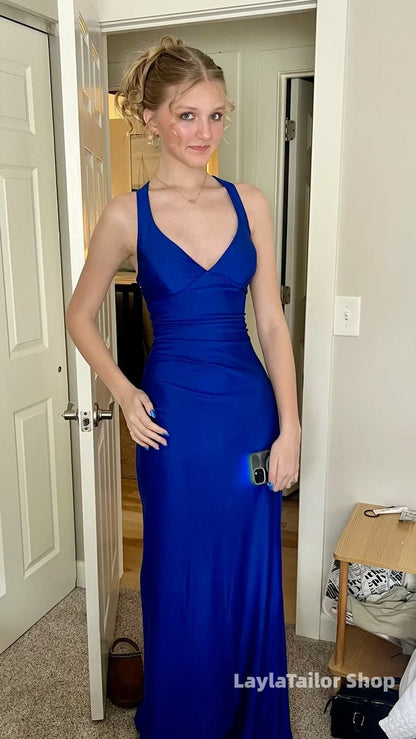Royal Blue Halter Prom Dresses Mermaid Evening Formal Dress With Slit,LTP4538
