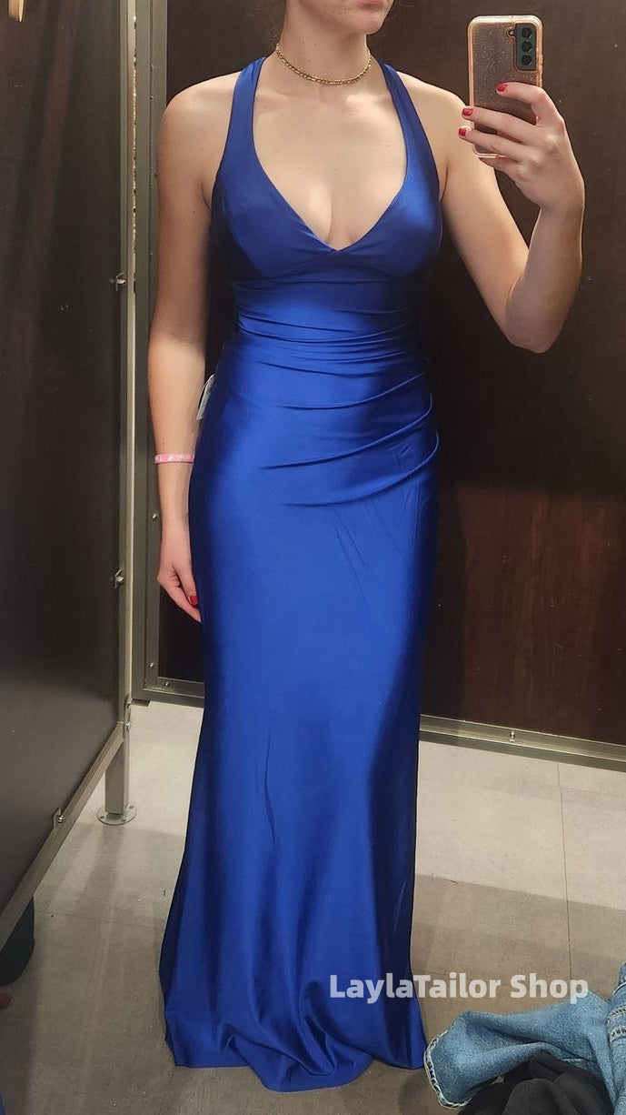 Royal Blue Halter Prom Dresses Mermaid Evening Formal Dress With Slit,LTP4538