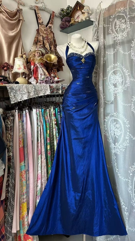 Royal Blue Mermaid Prom Dresses Vintage Beaded Evening Party Dress,LTP4262