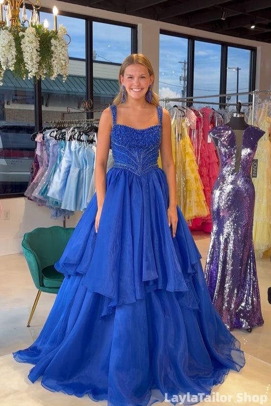 Royal Blue Organza A-Line Evening Prom Dresses LTP82714