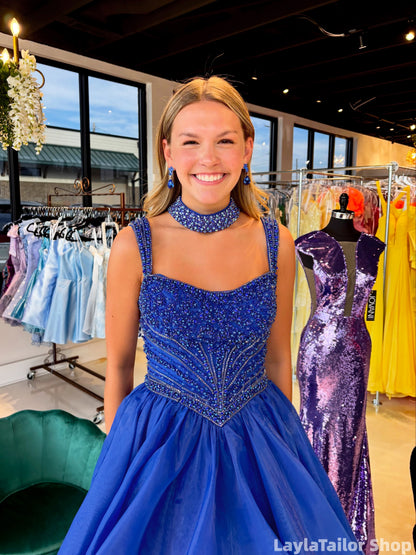 Royal Blue Organza A-Line Evening Prom Dresses LTP82714