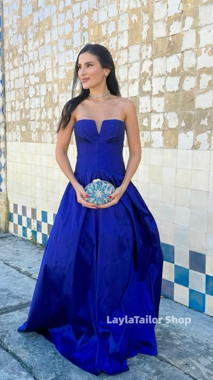 Royal Blue Strapless A-Line Senior Prom Dresses Long Formal Party Dress,LTP4565