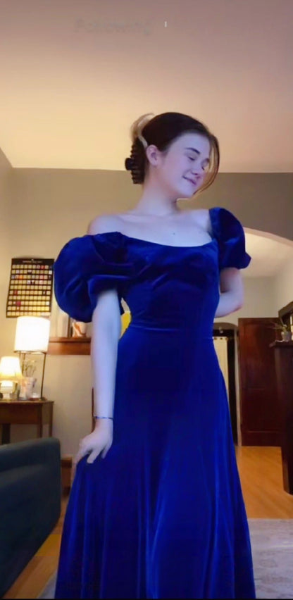 Royal Blue Velvet Prom Dress Full Length Evening Party Dresses,LTP4288