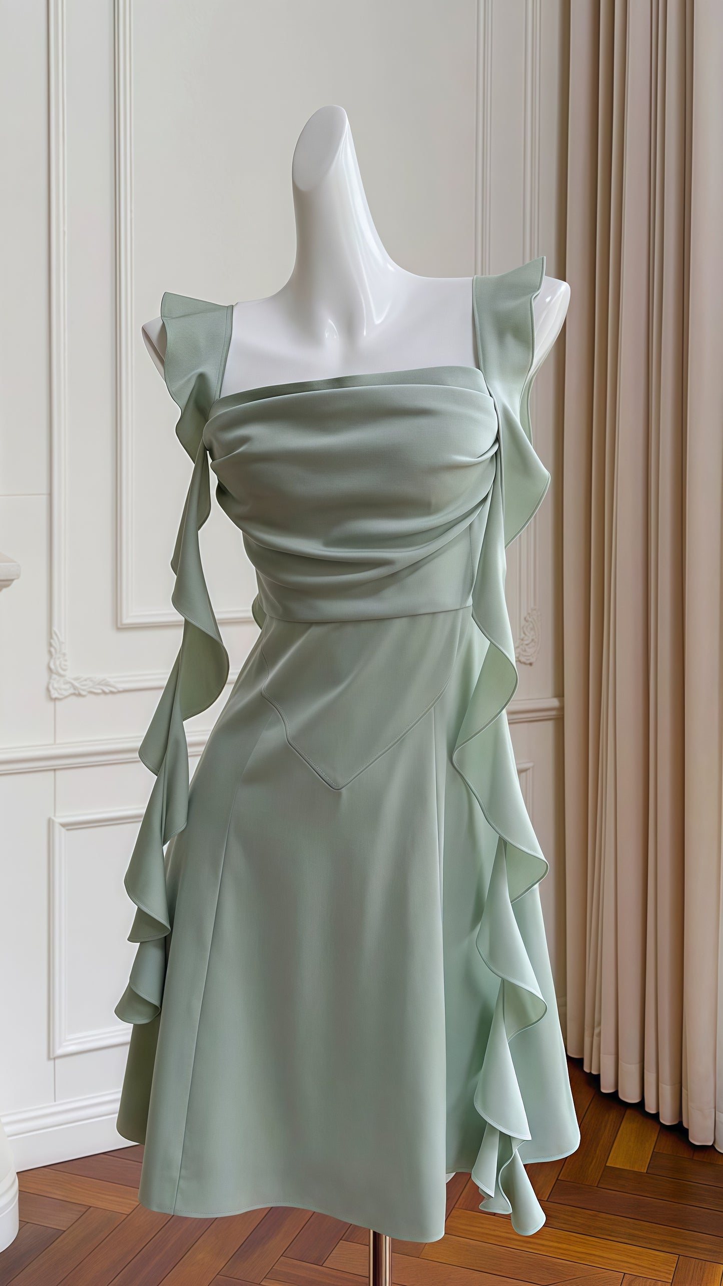 Sage Green Chiffon Homecoming Dress, Ruffle Mini Party Dress,LTP3695