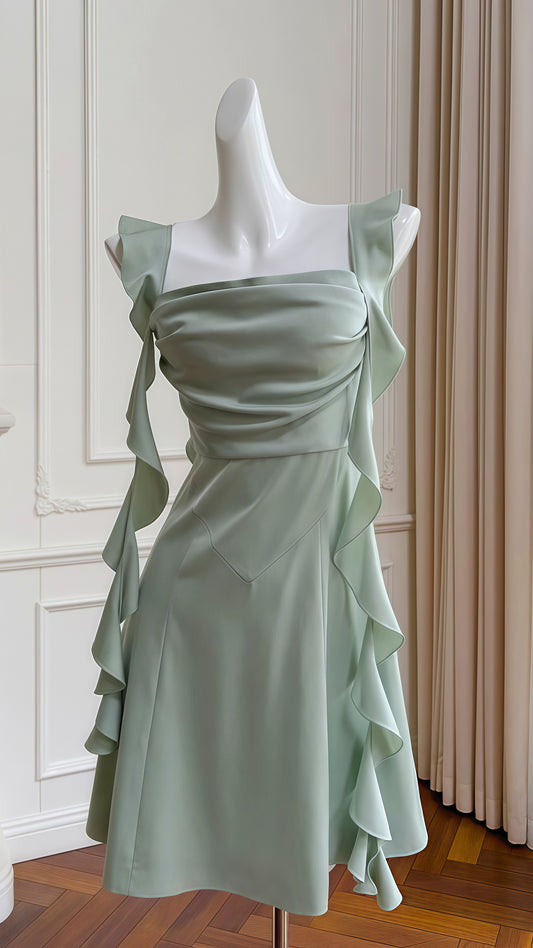 Sage Green Chiffon Homecoming Dress, Ruffle Mini Party Dress,LTP3695