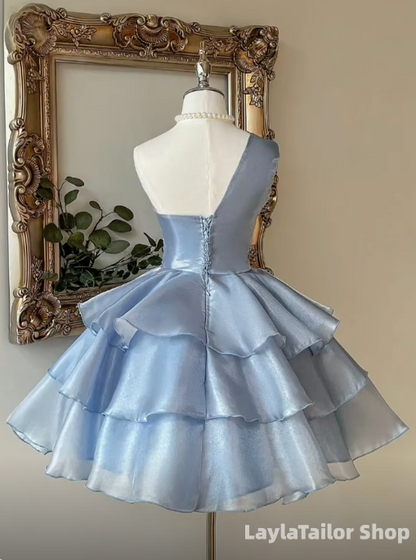 One Shoulder Pink A-Line Organza Homecoming Dress Short Birthday Dresses