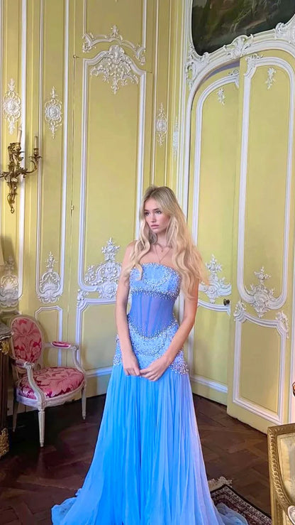Sexy A Line Off The Shoulder Maxi Long Party Light Blue Chiffon Prom Dresses Evening Dress, LTP3646