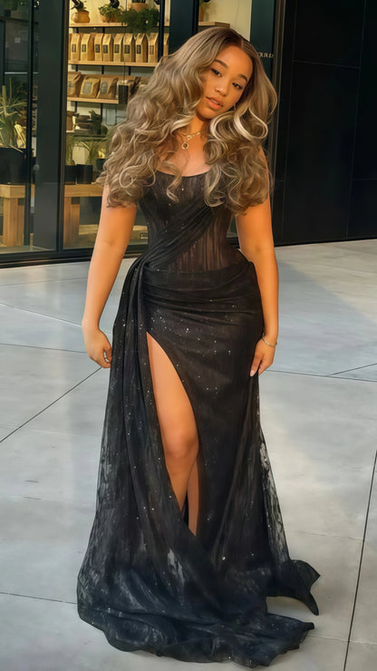 Sexy Black Mermaid Prom Dress, Bodycon Split Evening Formal Dress,LTP3664