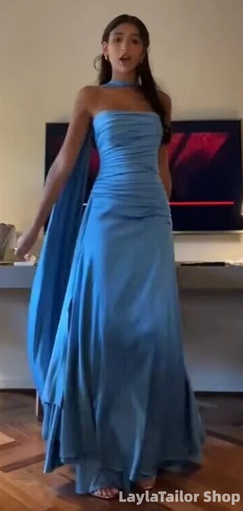 Sexy Blue Sweetheart Sleeveless Mermaid Satin Long Prom Dresses Online LTP82709