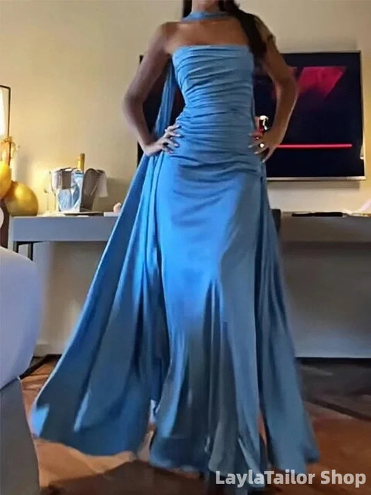 Sexy Blue Sweetheart Sleeveless Mermaid Satin Long Prom Dresses Online LTP82709