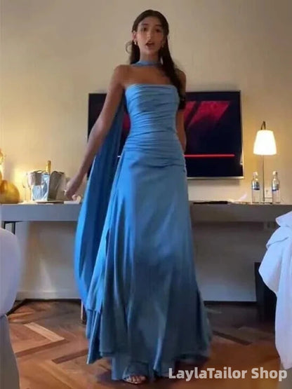 Sexy Blue Sweetheart Sleeveless Mermaid Satin Long Prom Dresses Online LTP82709