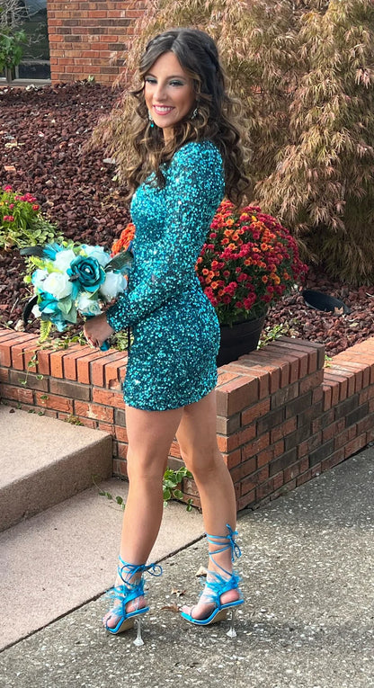 Sexy Bodycon Sequined Homecoming Dresses With Long Sleeves, LTP3208