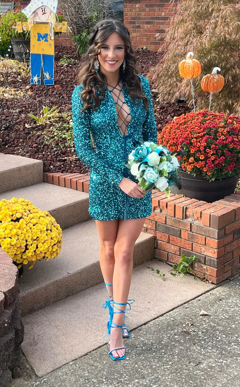 Sexy Bodycon Sequined Homecoming Dresses With Long Sleeves, LTP3208