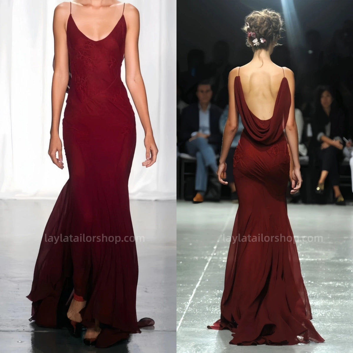 Sexy Burgundy Chiffon Mermaid Long Prom Dresses Backless Appliques Party Dress,LTP3981