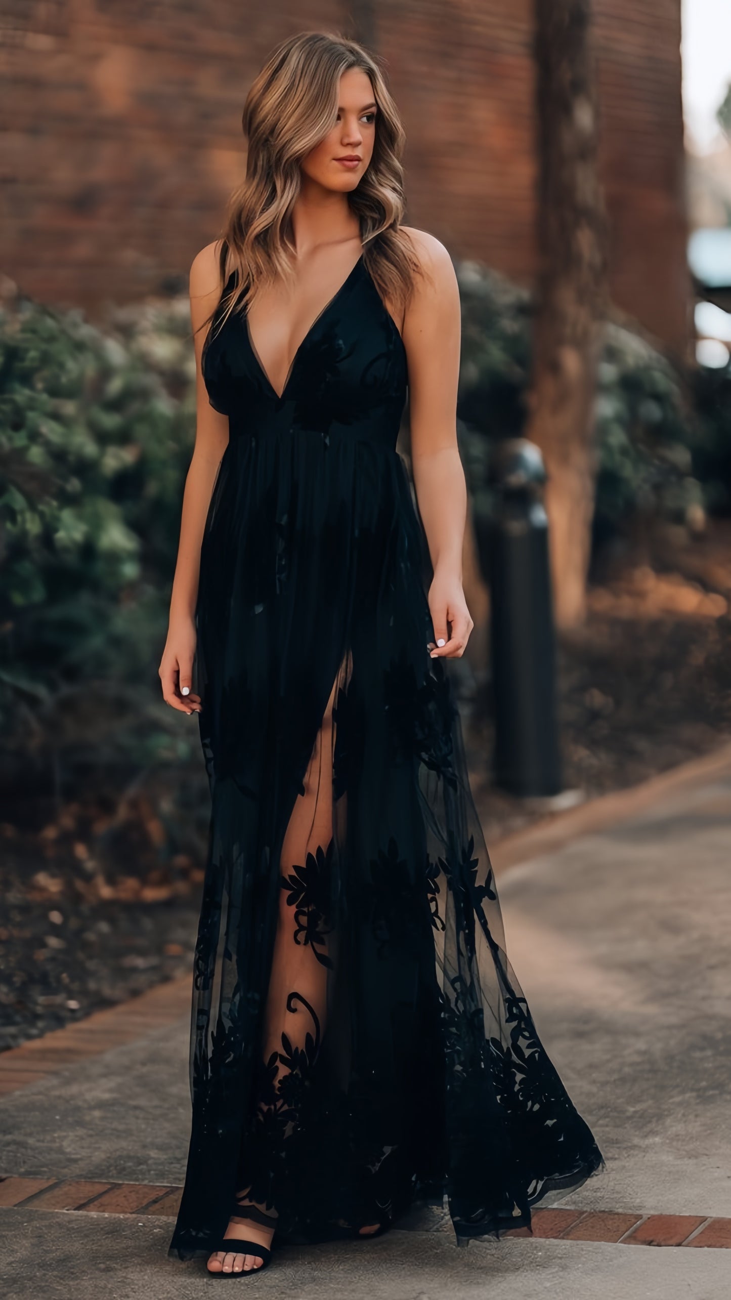 Sexy Deep V-Neck Lace Evening Prom Dress,LTP3409