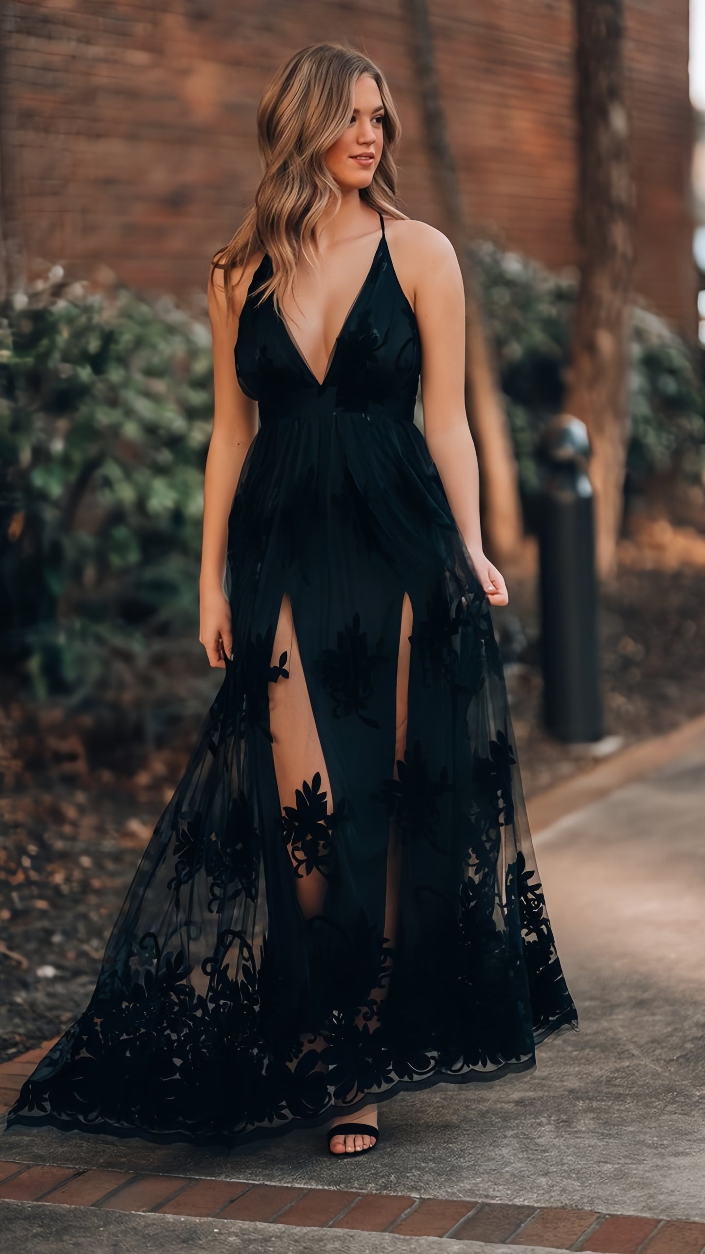 Sexy Deep V-Neck Lace Evening Prom Dress,LTP3409