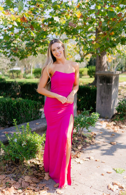 Sexy Fuchsia Mermaid Prom Dresses Split Evening Gown