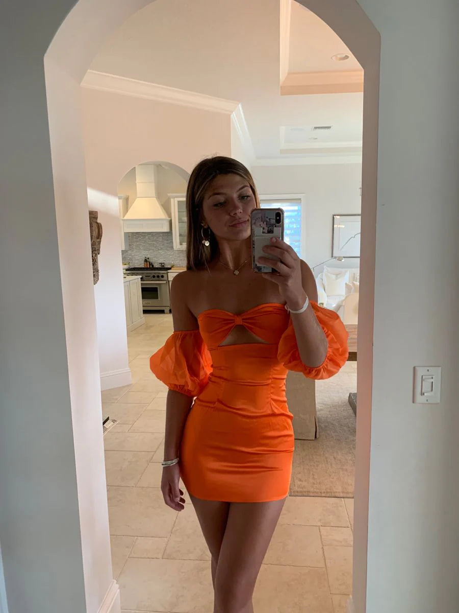 Sexy Orange Satin Mini Homecoming Dress Cocktail Dresses