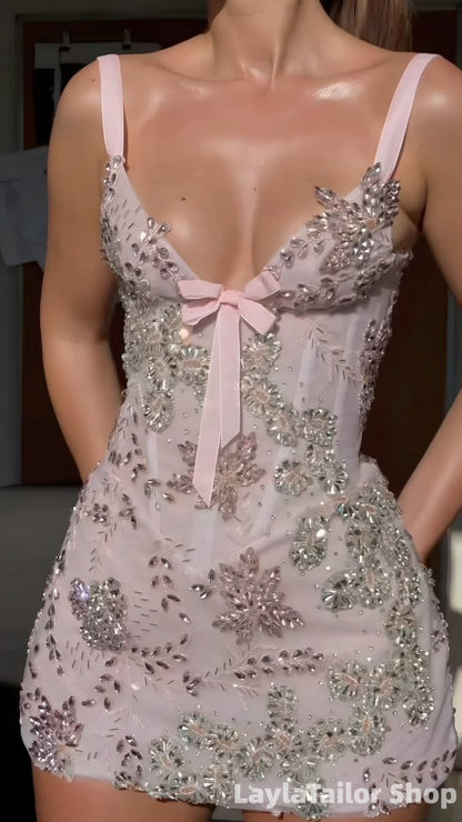 Sexy Pink Beaded Bodycon Homecoming Dress Mini Formal Gown