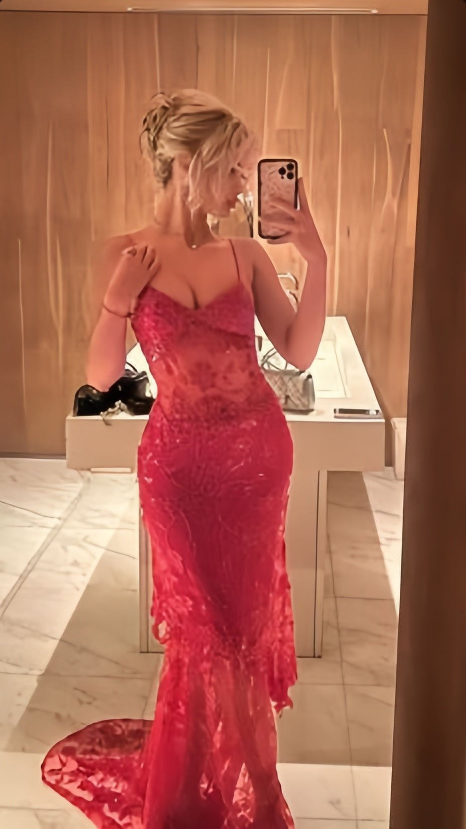 Sexy Red Lace Mermaid Long Prom Dresses Spaghetti Straps Evening Formal Dress,LTP3976