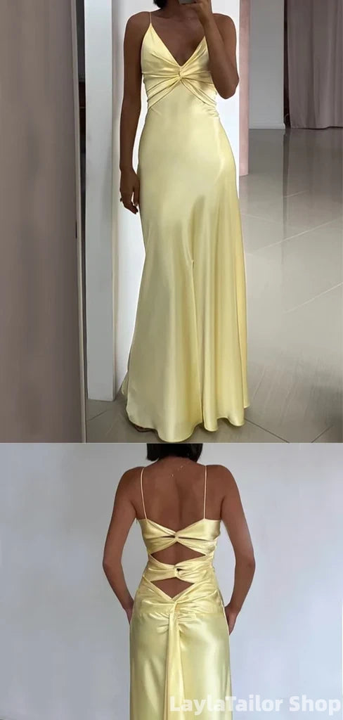 Sexy Spaghetti Strap Sleeveless Mermaid Satin Long Evening Prom Dresses Online LTP82700