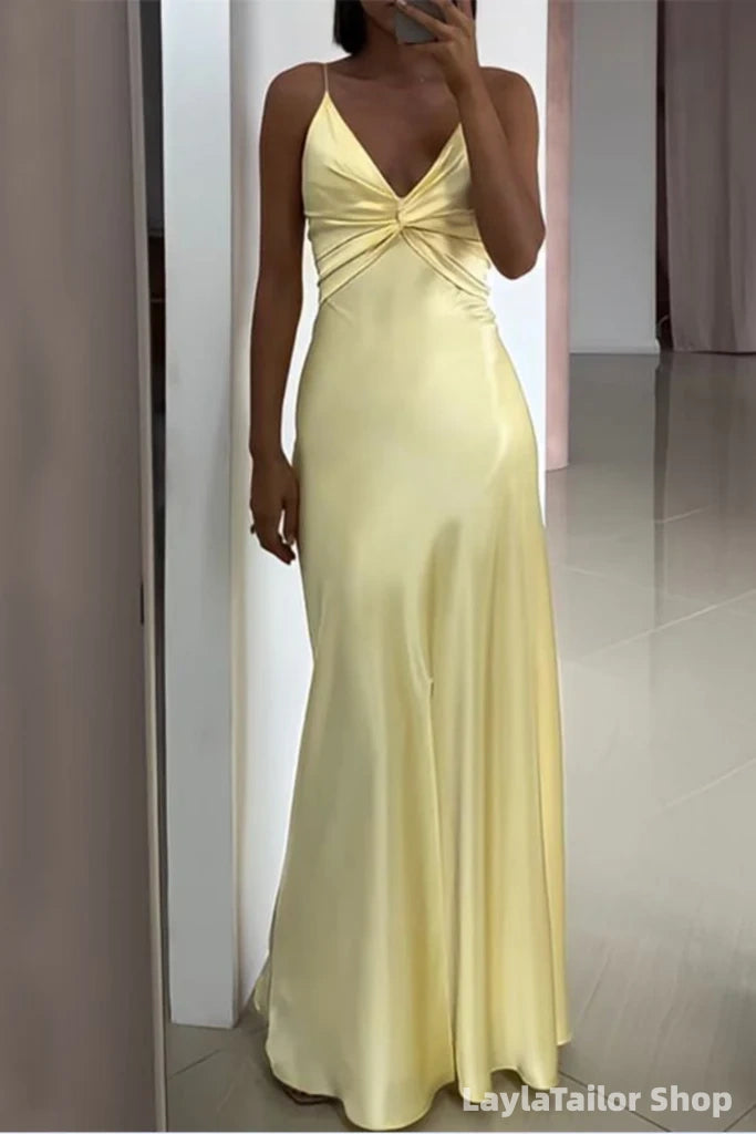 Sexy Spaghetti Strap Sleeveless Mermaid Satin Long Evening Prom Dresses Online LTP82700