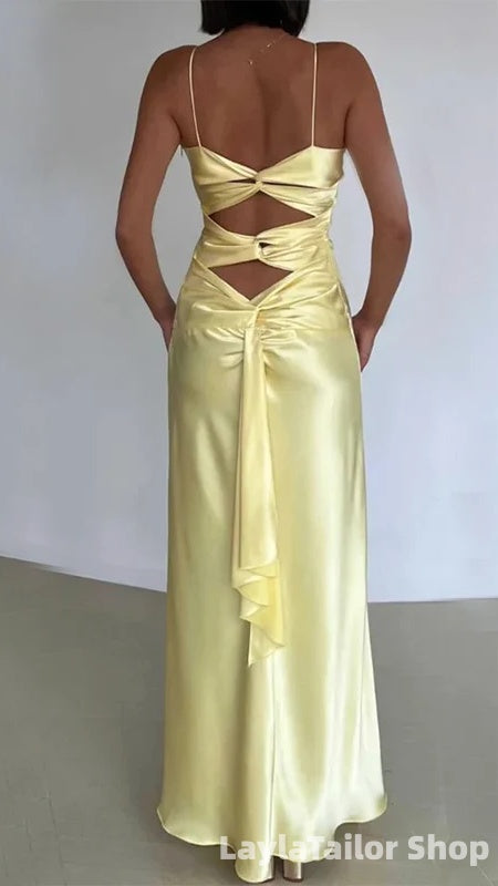 Sexy Spaghetti Strap Sleeveless Mermaid Satin Long Evening Prom Dresses Online LTP82700