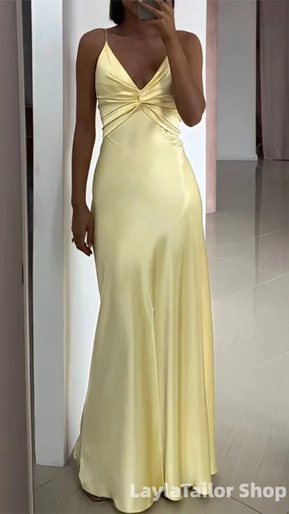 Sexy Spaghetti Strap Sleeveless Mermaid Satin Long Evening Prom Dresses Online LTP82700