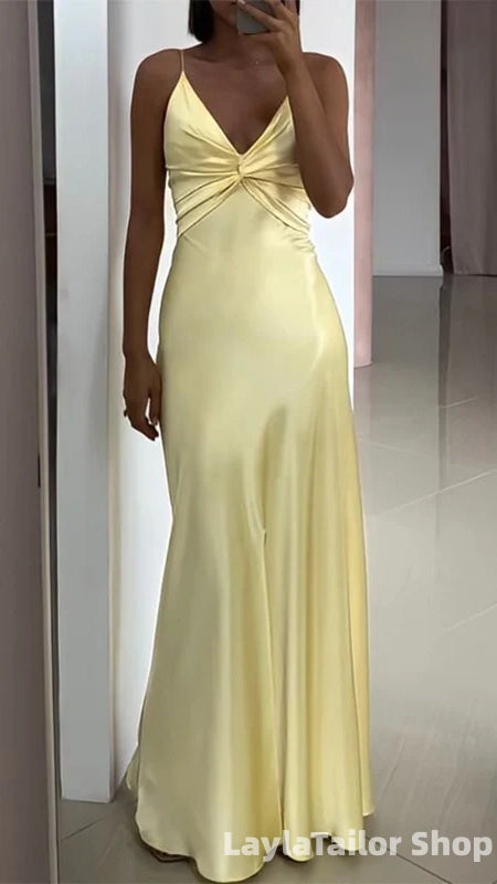 Sexy Spaghetti Strap Sleeveless Mermaid Satin Long Evening Prom Dresses Online LTP82700