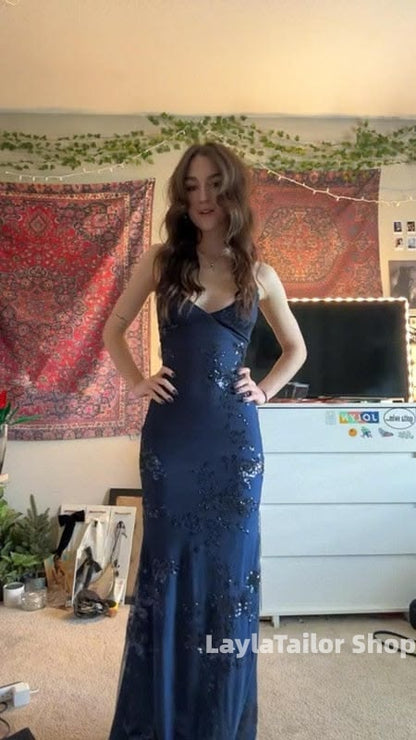 Sexy V Neck Purple Satin Sequin Backless Mermaid Evening Dress Long Party Dress,LTP4415