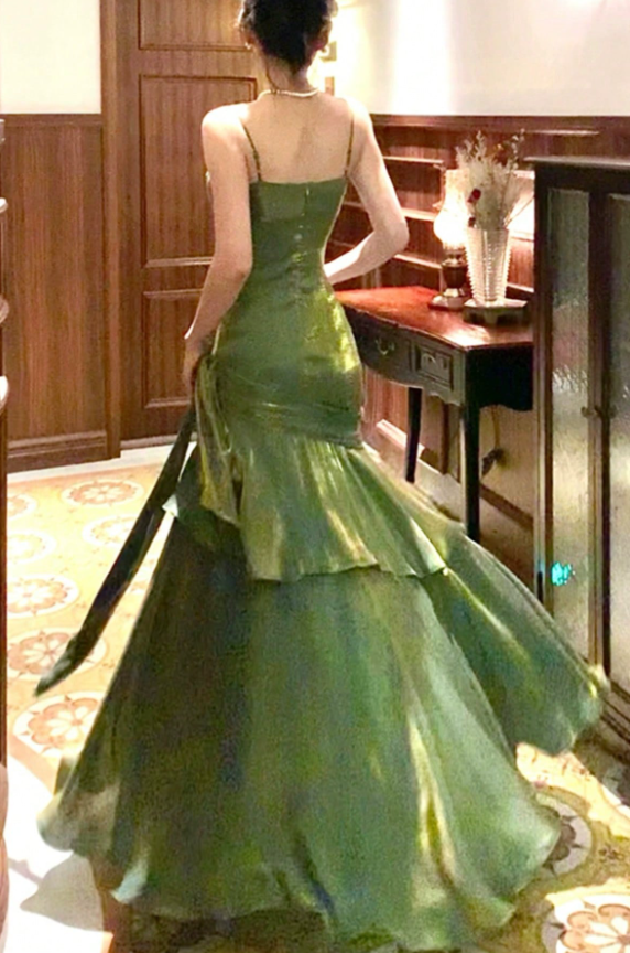 Shiny Green Spaghetti Straps Dance Party Dress Girls Graduation Prom Dresses,LTP4238