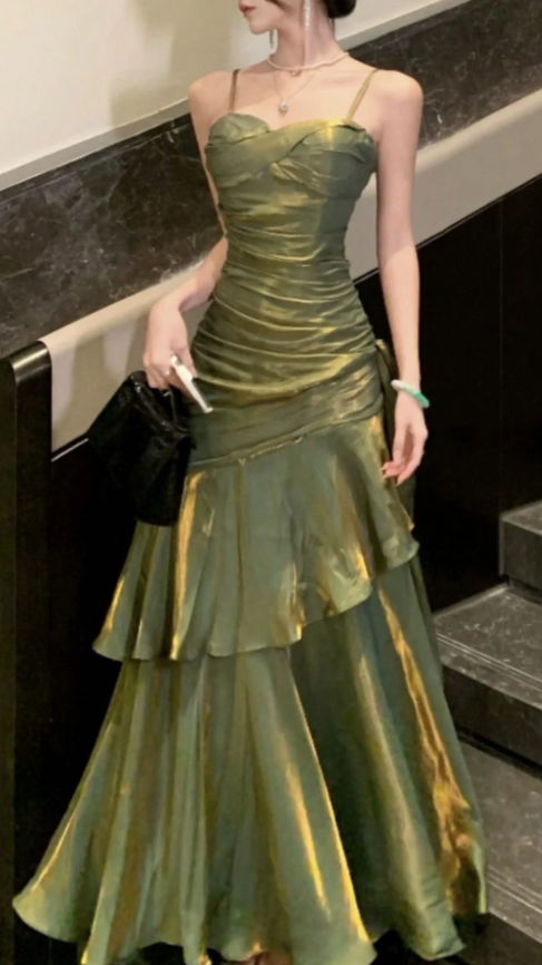 Shiny Green Spaghetti Straps Dance Party Dress Girls Graduation Prom Dresses,LTP4238