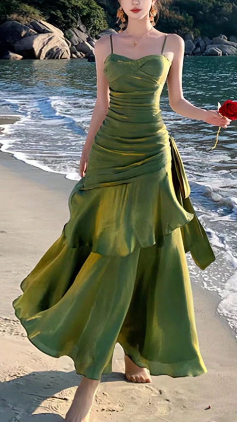 Shiny Green Spaghetti Straps Dance Party Dress Girls Graduation Prom Dresses,LTP4238