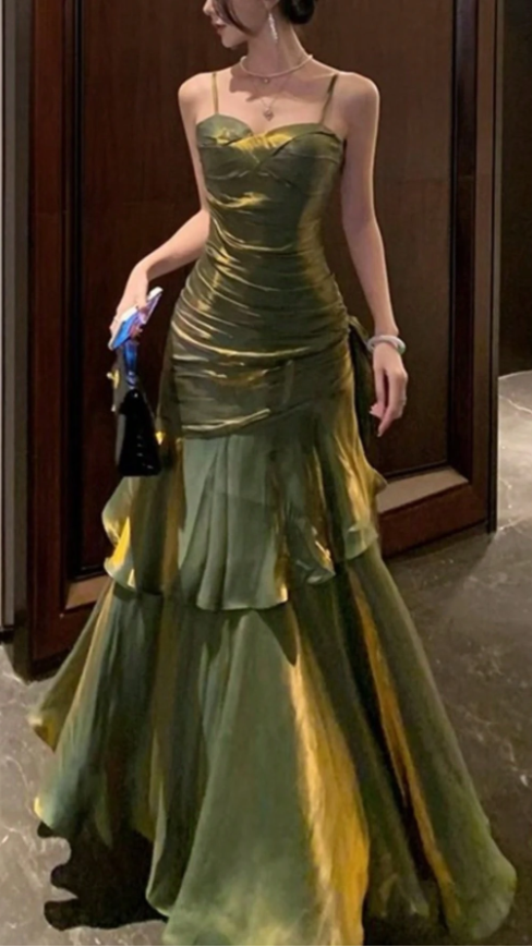 Shiny Green Spaghetti Straps Dance Party Dress Girls Graduation Prom Dresses,LTP4238