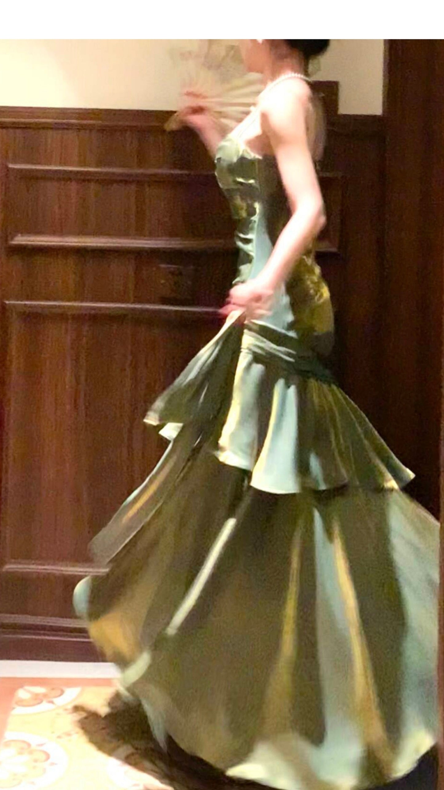 Shiny Green Spaghetti Straps Ruffle Party Dress Sweetheart Formal Prom Dresses,LTP4380