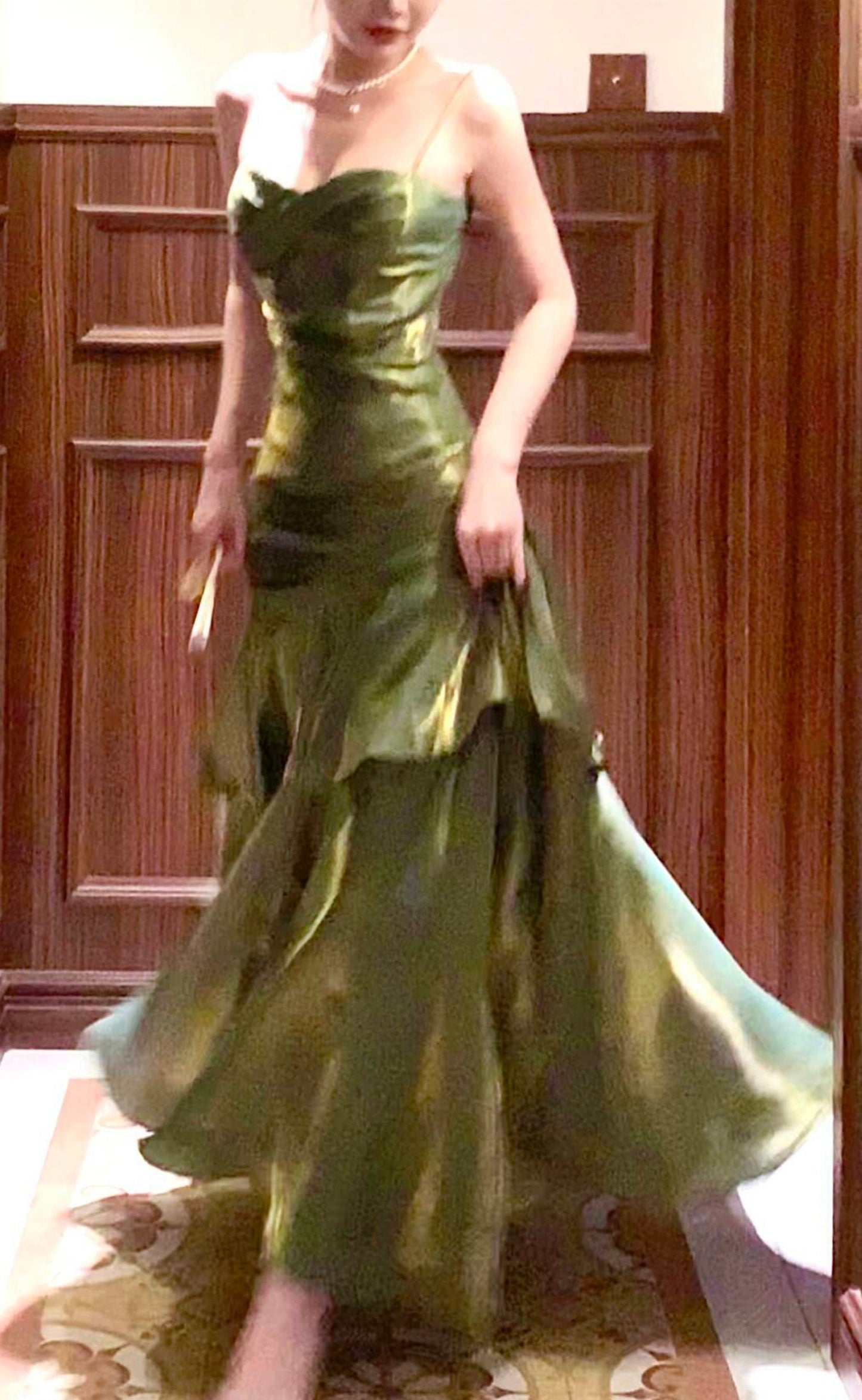 Shiny Green Spaghetti Straps Ruffle Party Dress Sweetheart Formal Prom Dresses,LTP4380