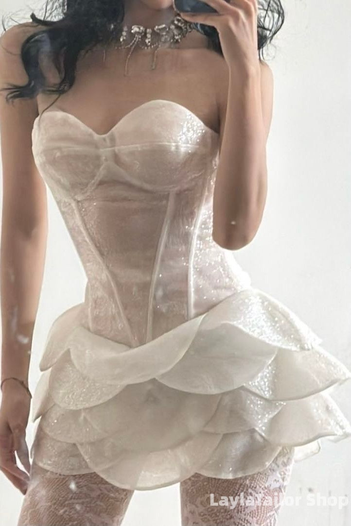 Shiny Ivory/White Sweetheart Bodycon Homecoming Dress,LTP3641