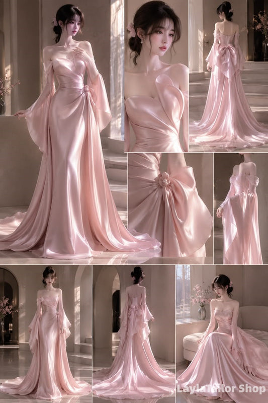 Shiny Pink Mermaid Long Prom Dresses Sweetheart Slim Evening Formal Dress
