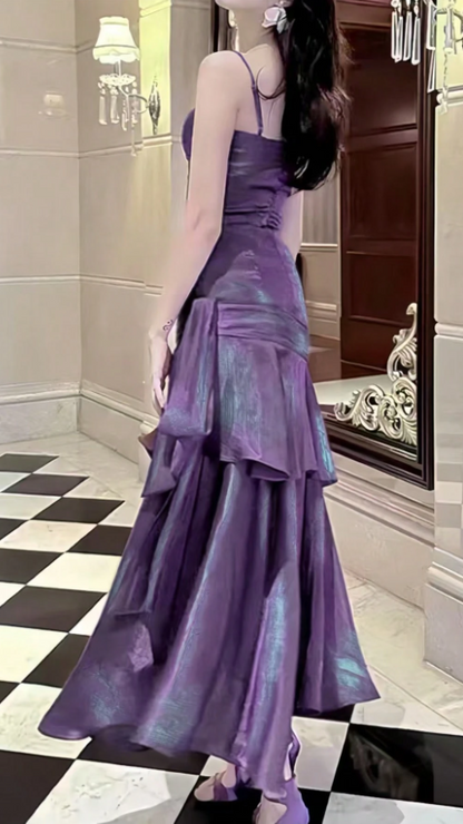 Shiny Purple Ruffle Prom Dresses Spaghetti Straps Dance Party Dress,LTP4239