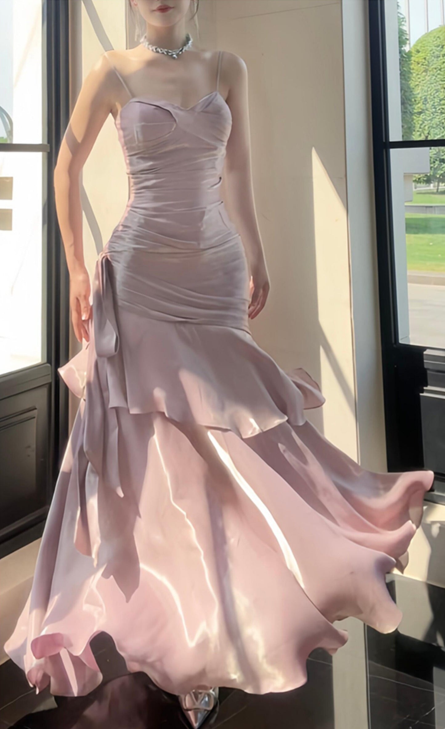 Shiny Green Spaghetti Straps Ruffle Party Dress Sweetheart Formal Prom Dresses,LTP4380