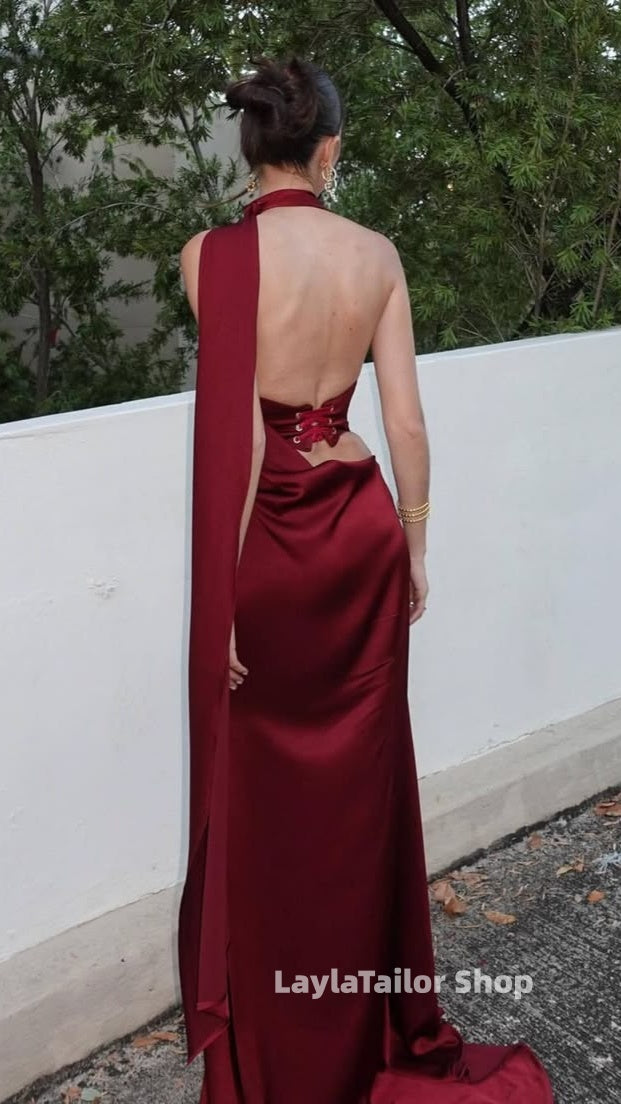 Simple Halter Slim Prom Dresses Custom Made Burgundy Formal Party Dress,LTP4550